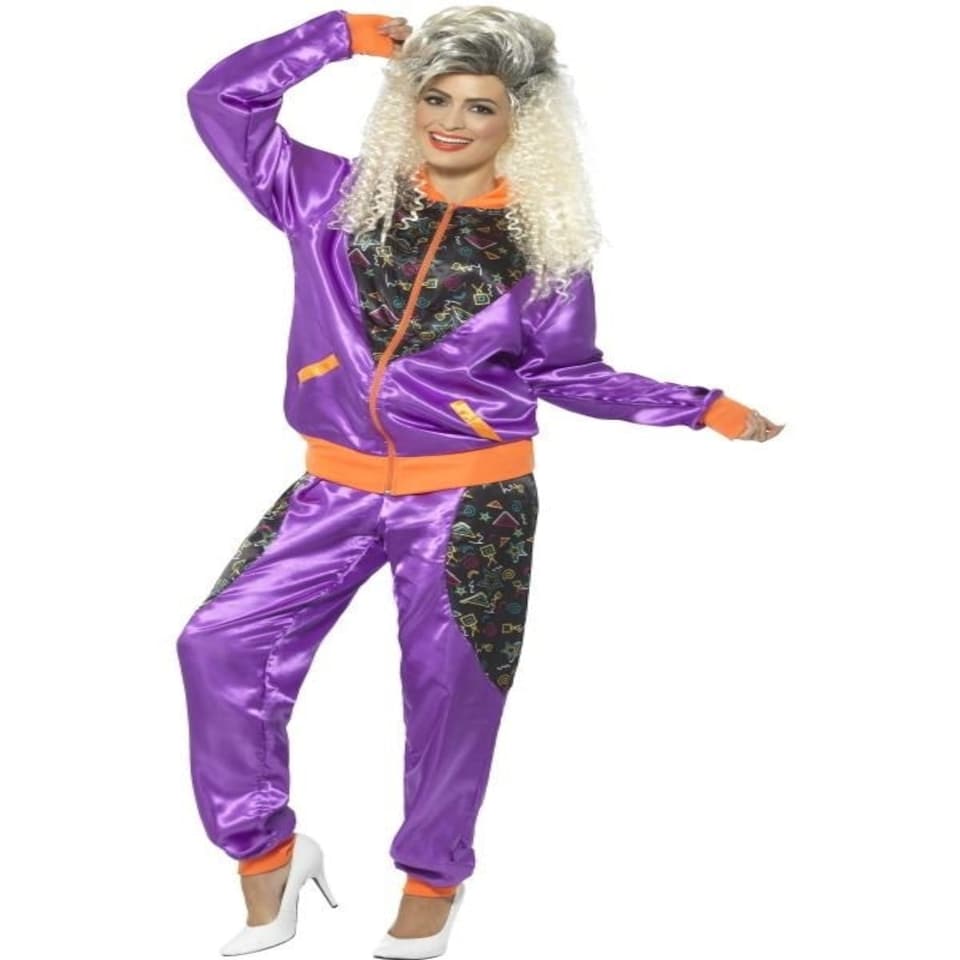 Retro Shell Suit Costume - Ladies - Purple - with Jacket & Trousers - 43080L L