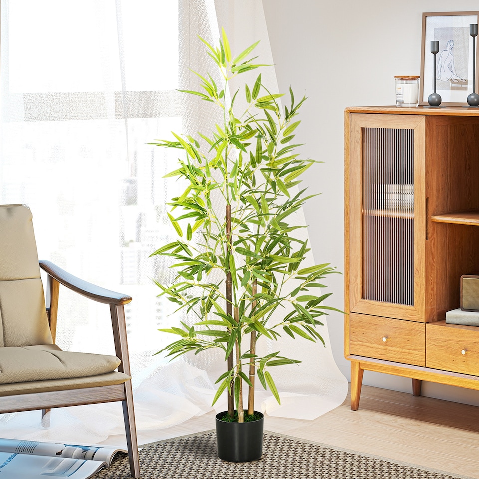 image 1 of HOMCOM Decorative Artificial Plants Bamboo in Pot Fake Plants for Home Indoor Decor,120 cm