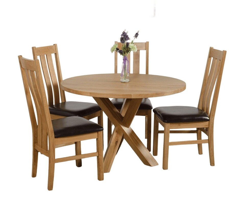 image 1 of Oregon Round Oak Dining Table and 4 Princeton Chairs | Brown | Brown | 1