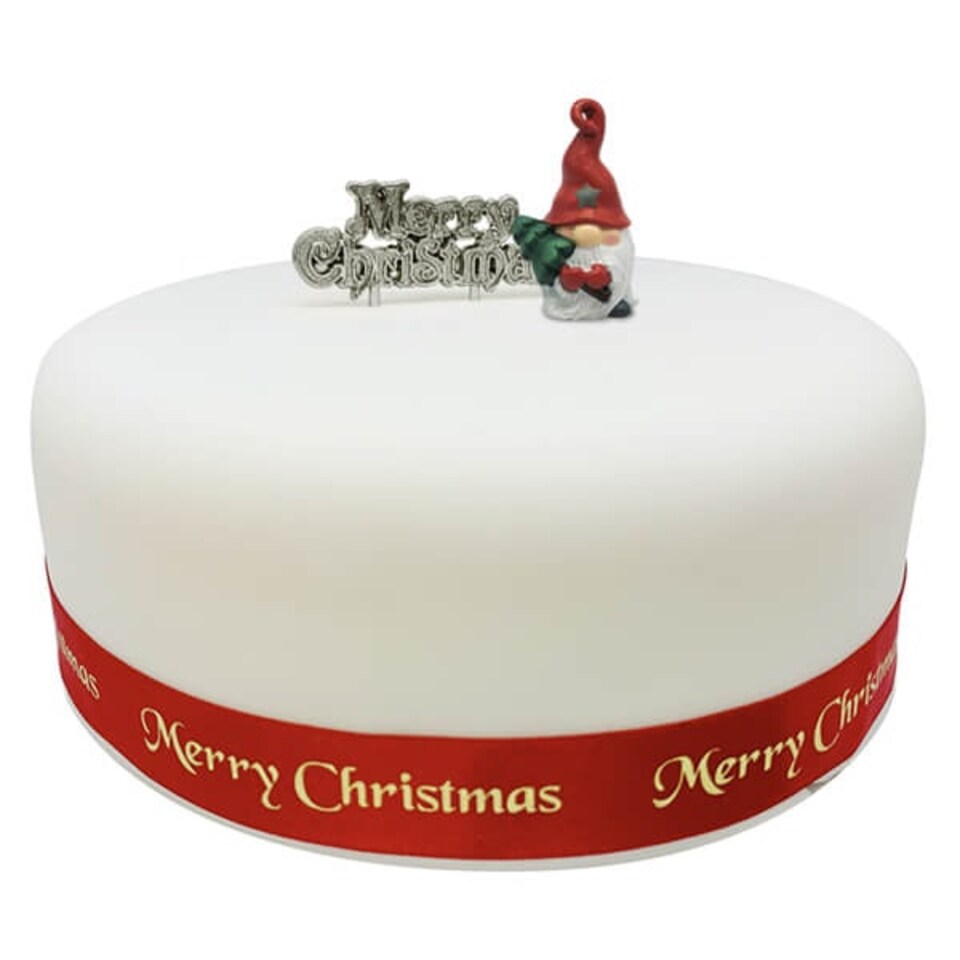 image 1 of Anniversary House Christmas Gonk Resin Cake Topper & Silver Christmas Motto