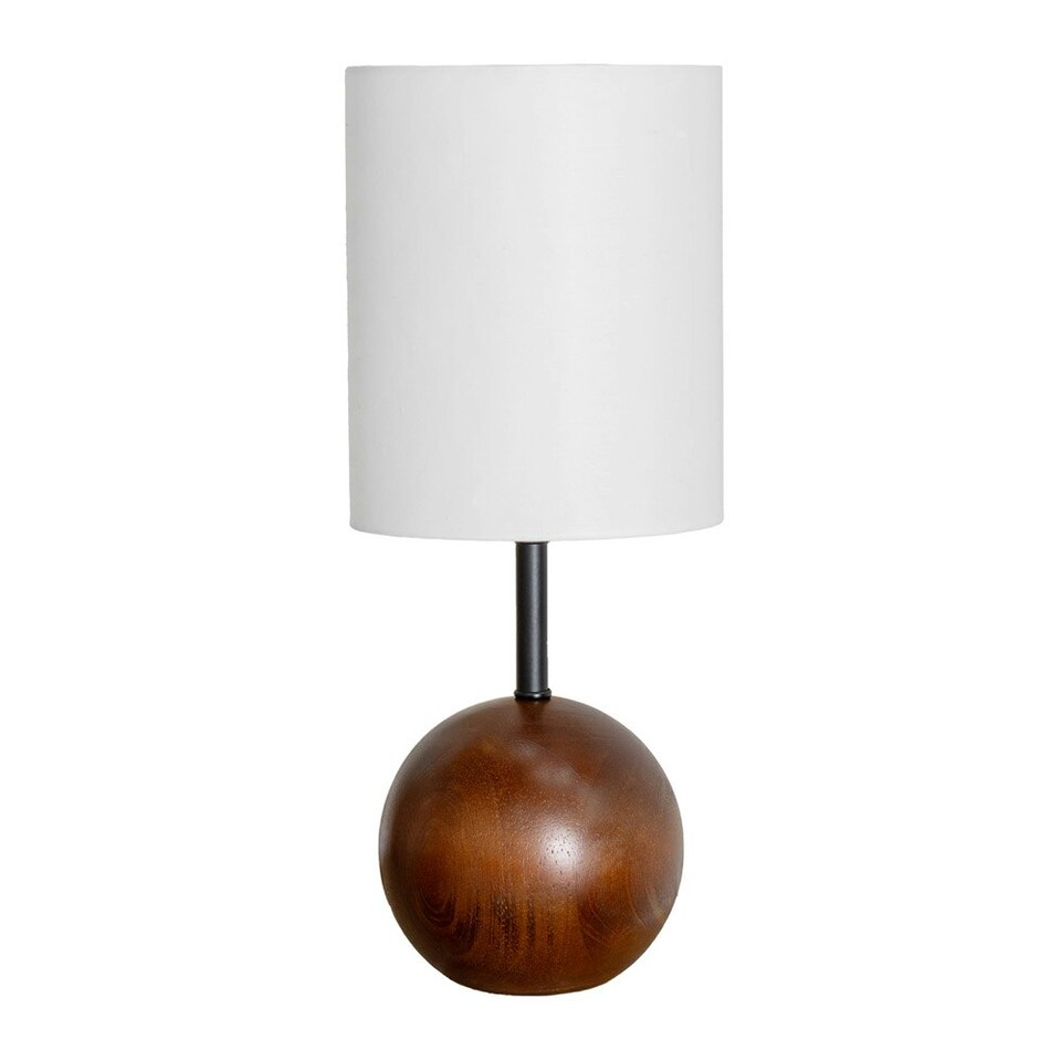 image 1 of ValueLights Brandon White Tall Linen Lamp Shade Dark Walnut Wood Ball Table Lamp with Bulb Brown