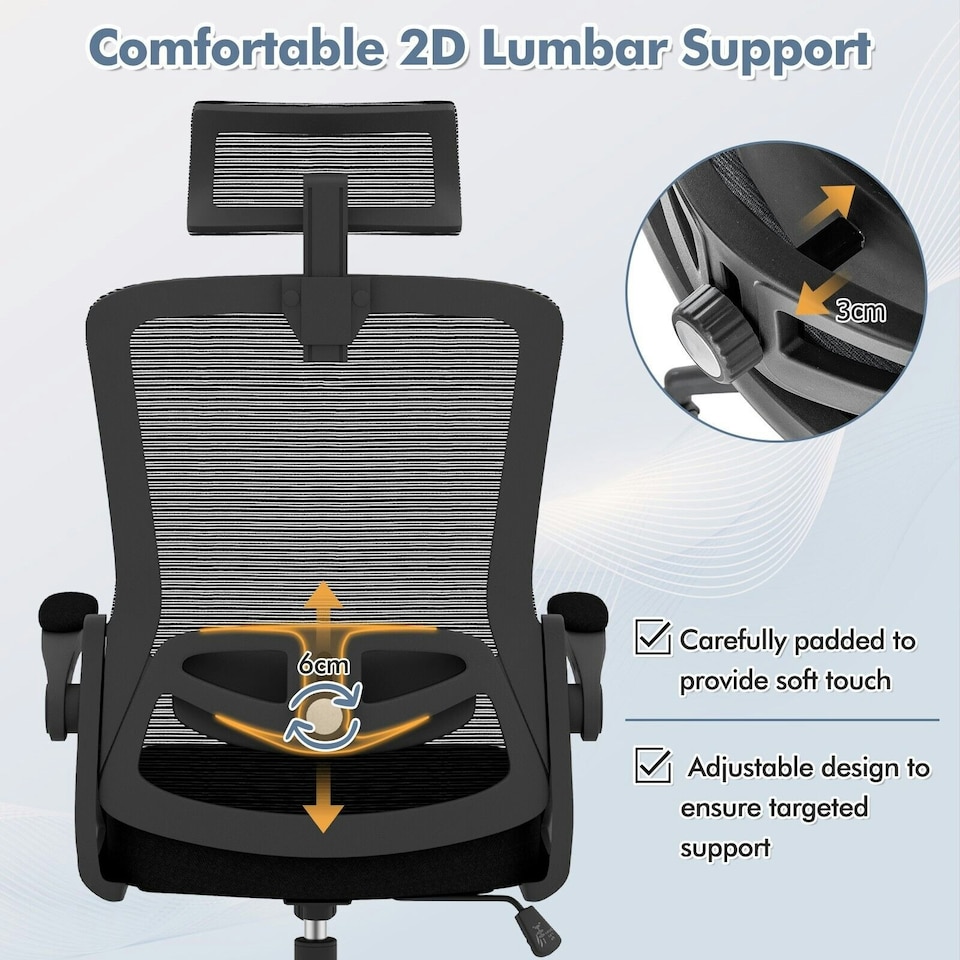image 1 of COSTWAY Ergonomic Office Chair Adjustable Swivel Lumbar Support Black