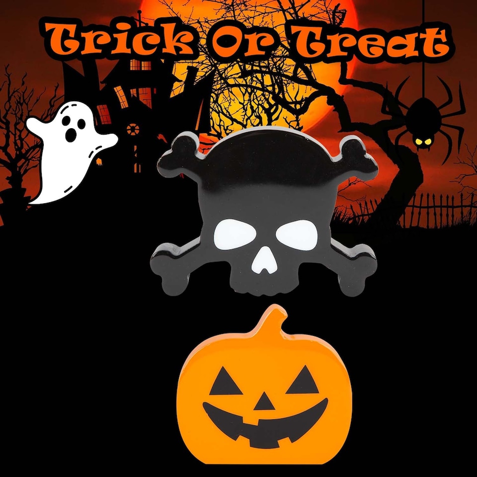 image 1 of PMS Halloween Pumpkin & Skull Crossbones Decorations, 2-Pack
