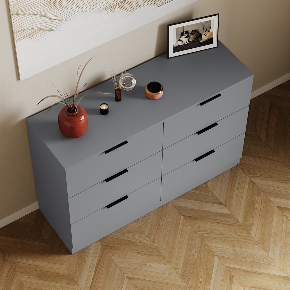 image 1 of Vida Designs Trega 6 Drawer Chest of Drawers Bedroom Furniture Clothing Storage Unit - Grey