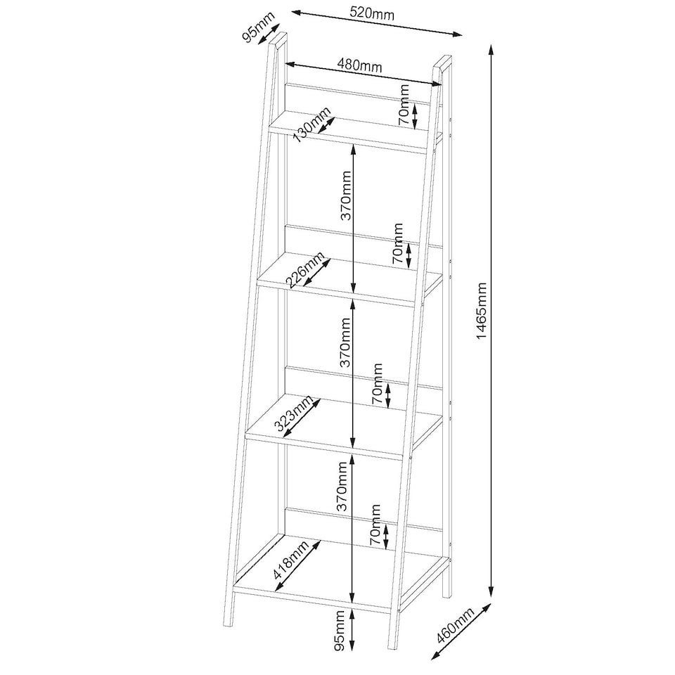 image 1 of Ladder Bookcase with Oak Effect Shelves and Grey Metal Frames - Home Office Storage Unit | Brown | Brown | 1