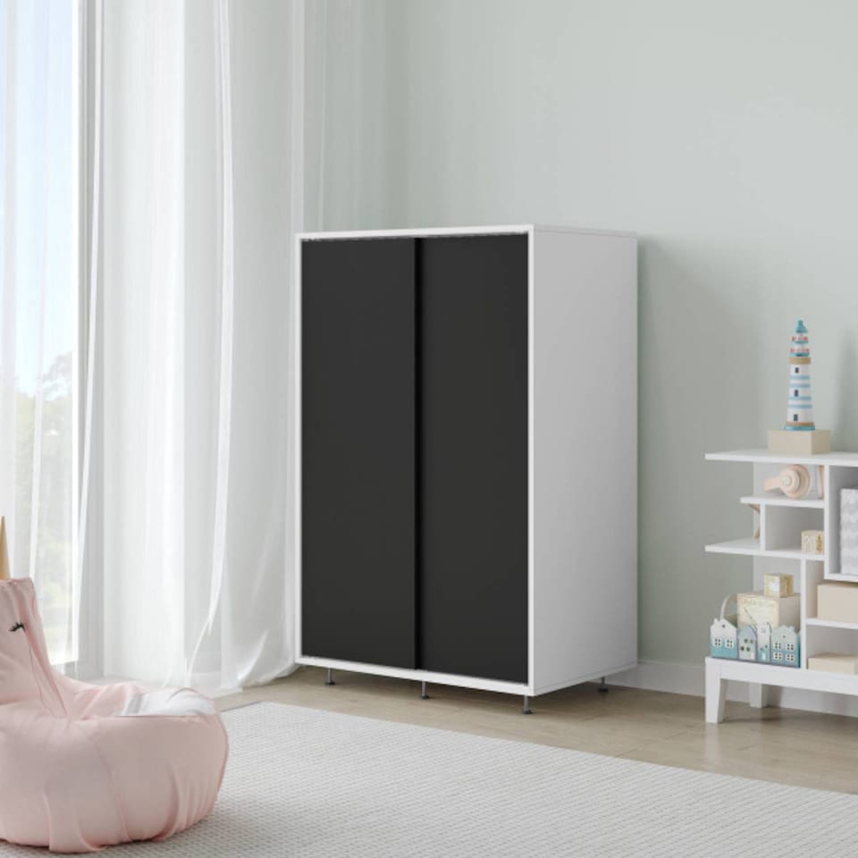 image 1 of URBNLIVING 2 Sliding Door Wardrobe 120cm Freestanding Unit | Multi | White Carcass + Black Doors | 1