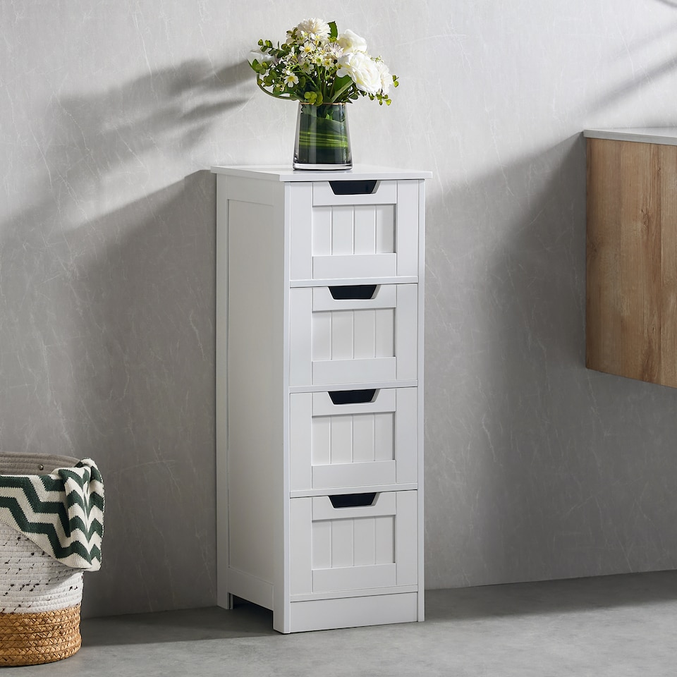 image 1 of Bath Vida Priano 4 Drawer Freestanding Bathroom Storage Cabinet, White | White | 1