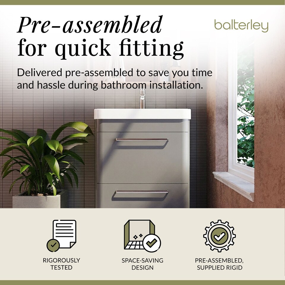 image 1 of Balterley Floor Standing 2 Drawer Vanity Unit with Ceramic Basin | Grey | Cool Grey | 862 x 607 x 460mm
