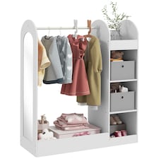 AIYAPLAY Kids Clothes Rail with Storage Shelf, Boxes, Mirror, Pink 