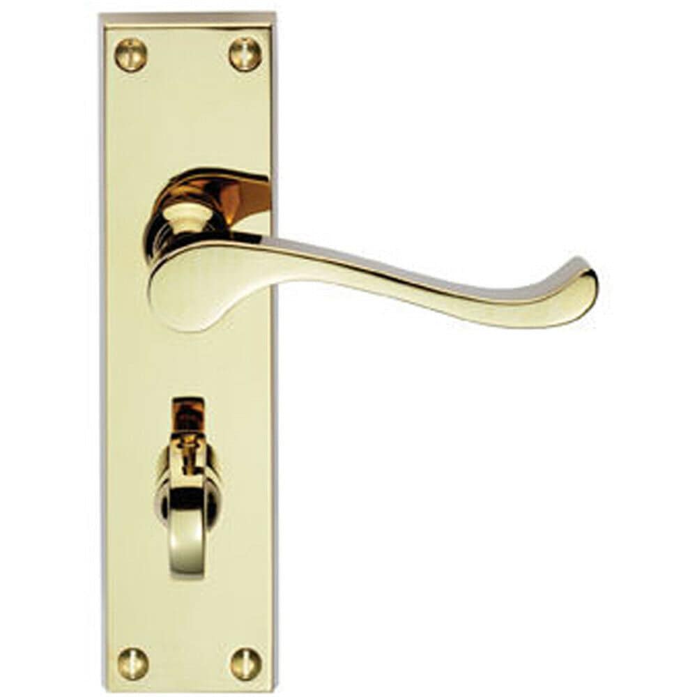 Loops PAIR Victorian Scroll Handle on Bathroom Backplate 155 x 41mm Polished Brass in Metallics
