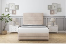 Sloomy Monaco Sand Naples Divan Bed With Mattress No Drawers With 54" Floor Standing Headboard & 12" Matching Footboard 4' Small Double | Cream | Sand | Small Double | 1