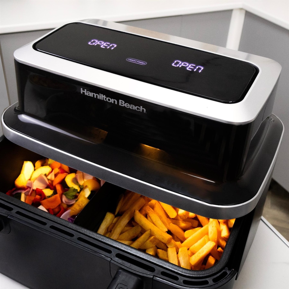 image 1 of Hamilton Beach Air Fryer, 9L, Dual, VisionCook, 2600W, Vision Window, 10 One Touch Presets, Vortex Technology, Match Cook, Smart Finish, Dishwasher Safe, Roast, Bake, Dehydrate, Black - HB700VCGS