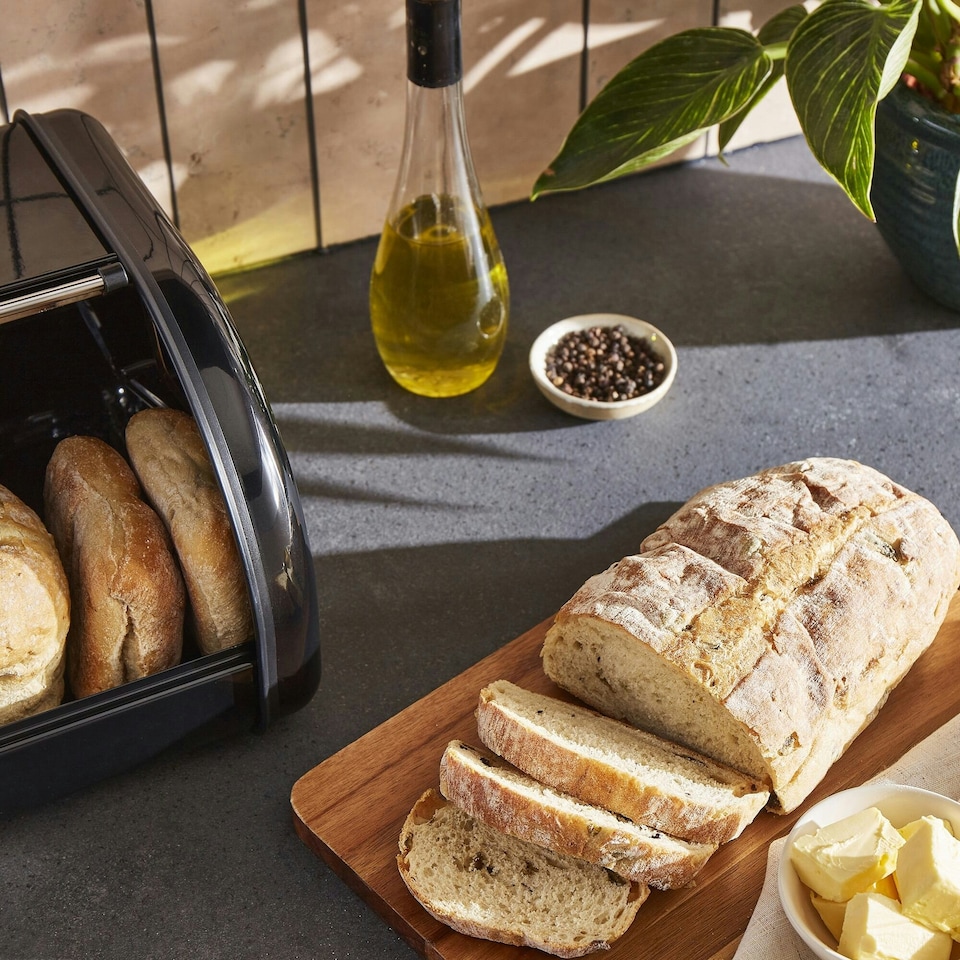 image 1 of Morphy Richards Large Roll Front Bread Bin Black | Black