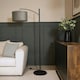 image 2 of ValueLights Preto Black Metal Curve Stem Floor Lamp with a Grey Velvet Shade
