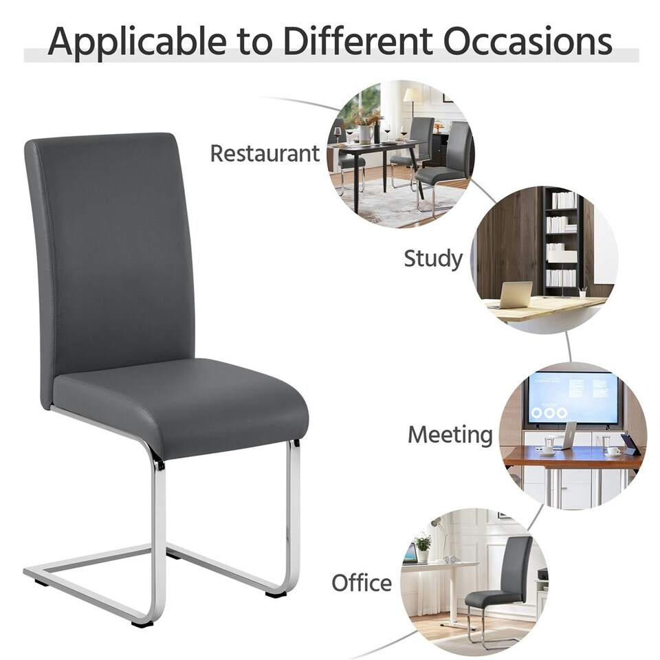 image 1 of Yaheetech Set of 2 Dining Chairs Faux Leather Chairs with Metal Legs Grey | Dark Grey