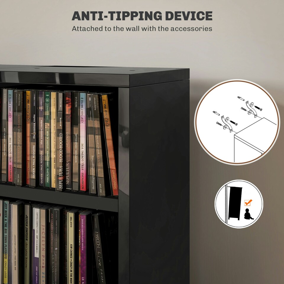 image 1 of HOMCOM Set of 2 CD Storage Units with Adjustable Shelves High Gloss Black
