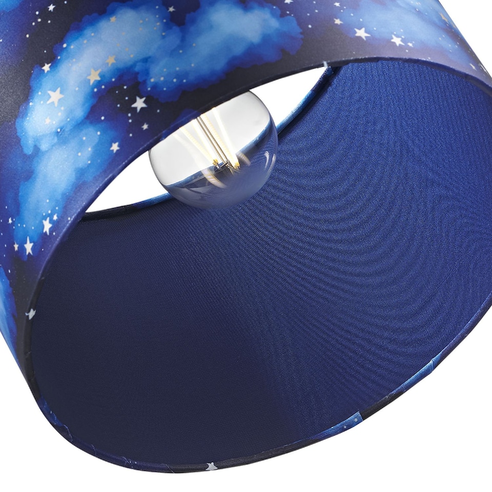 image 1 of Modern Navy Blue Childrens Lamp Shade with Bright Gold Stars and White Clouds | Blue | Midnight Blue | 1