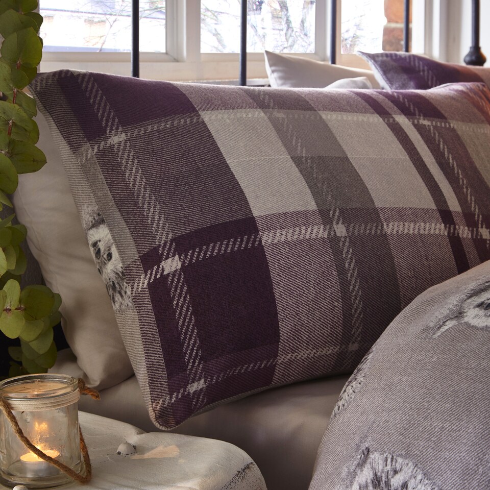 image 1 of D & D Colville Check Duvet Cover Set Plum