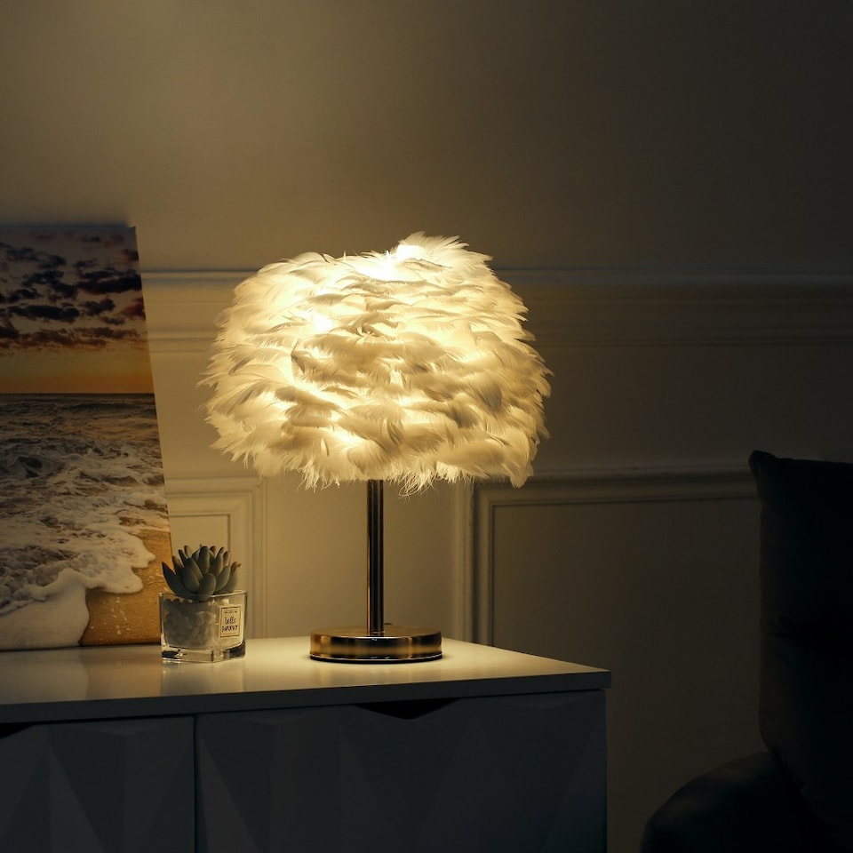 image 1 of Living and Home Chic Feather Table Lamp | White