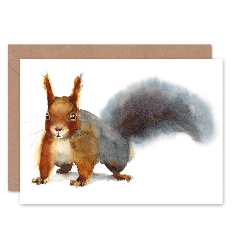 image 1 of Watercolour Cute Squirrel Art Blank Just to Say Card