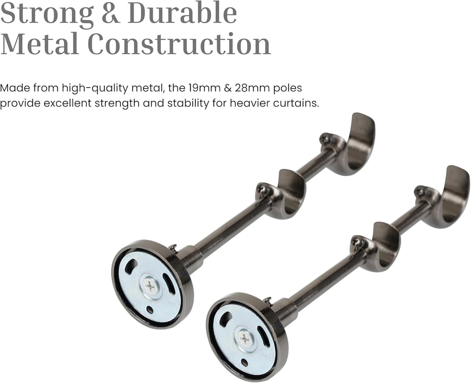 image 1 of Lister Cartwright Double Curtain Extendable Pole Set with Black Nickle Ball Finials- 19mm & 28mm Metal Poles(70- 120 cm)