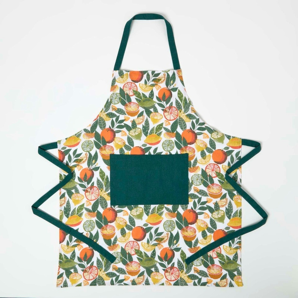 image 1 of Homescapes Citrus 100% Cotton Apron | Multi | One Size