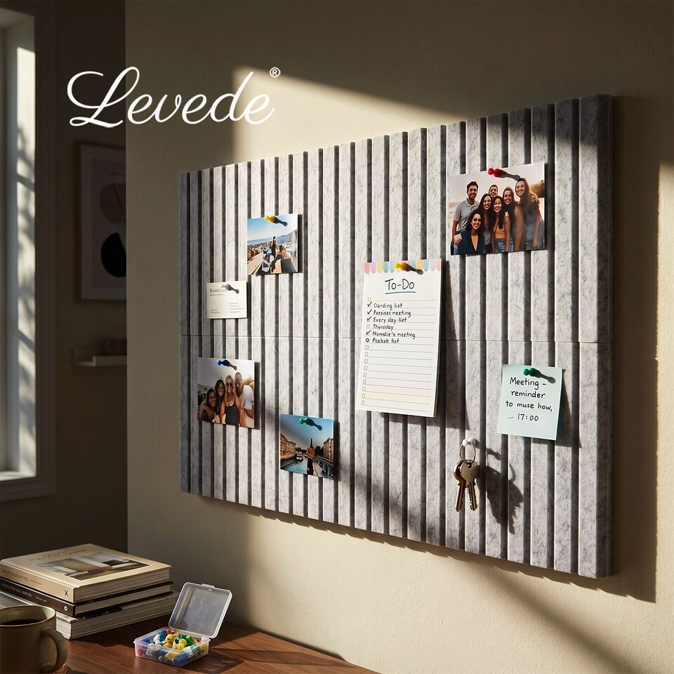 image 1 of Levede Felt Notice Board 12PCS Wall Tiles Pin Board Self Adhesive Grey 30x30cm