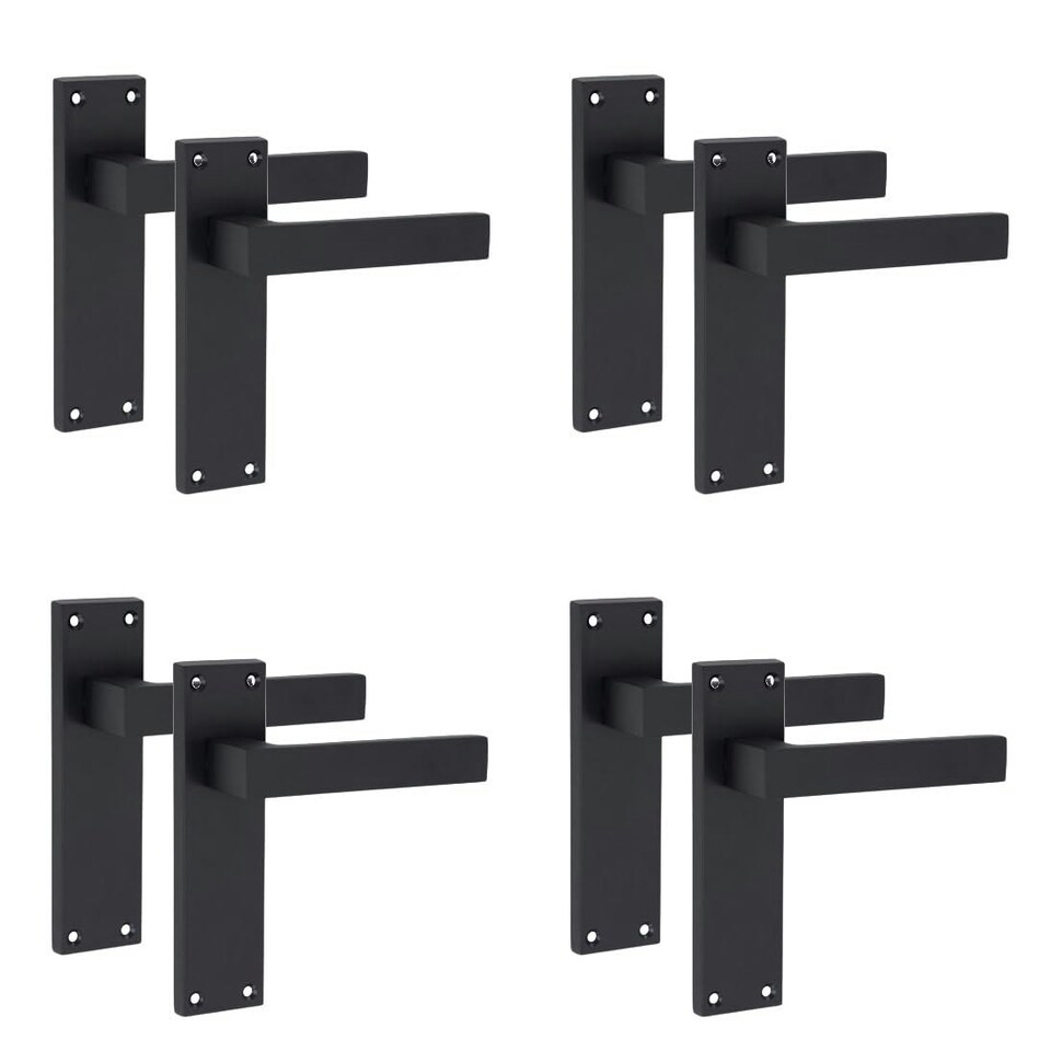 image 1 of Golden Grace 4 Pairs Victorian Straight Delta Door Handles Latch in Matt Black - 150mm x 40mm Backplate Black