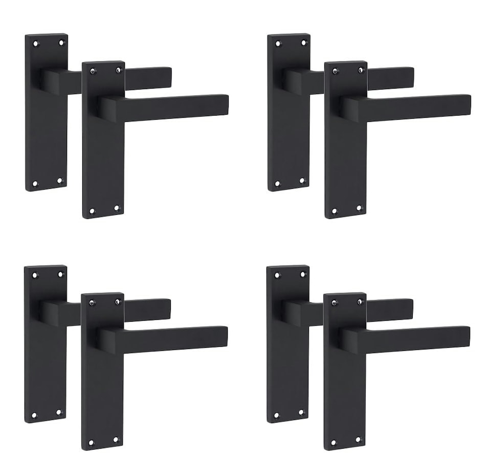 image 1 of Golden Grace 4 Pairs Victorian Straight Delta Door Handles Latch in Matt Black - 150mm x 40mm Backplate | Black | 4 Pairs