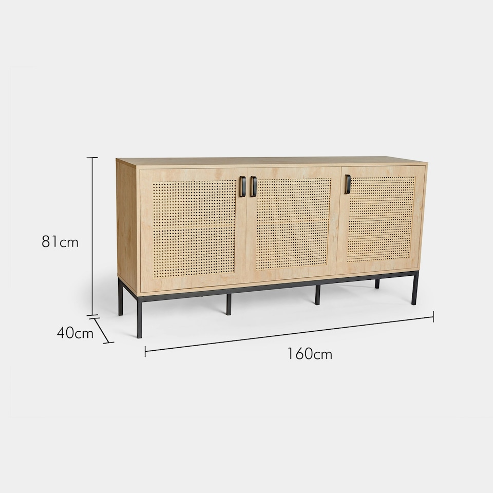 image 1 of VonHaus Rattan Sideboard with 3 Storage Doors & 6 Shelves
