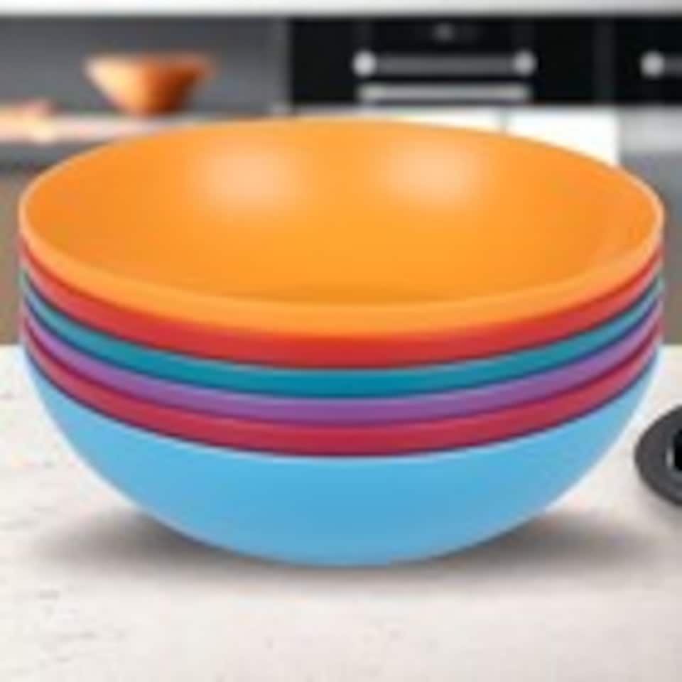 image 1 of 6 Unbreakable Plastic Deep Round Bowls Coloured Reusable Dinner and Picnic Plates | Multi | Multicoloured | 6
