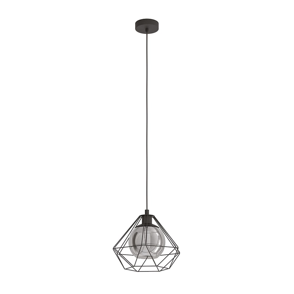 image 1 of EGLO Vernham Black Smoked Glass & Steel Single Pendant, 32.5cm
