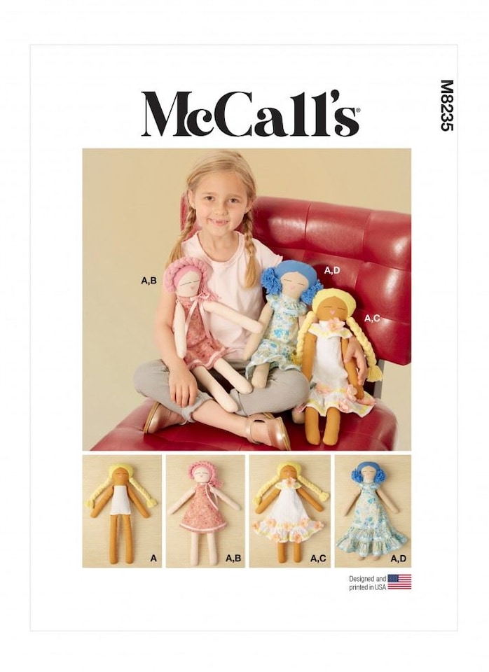 image 1 of McCall's 8235 Toys And Paper Sewing Pattern – Doll Clothes, Os (One Size), Easy