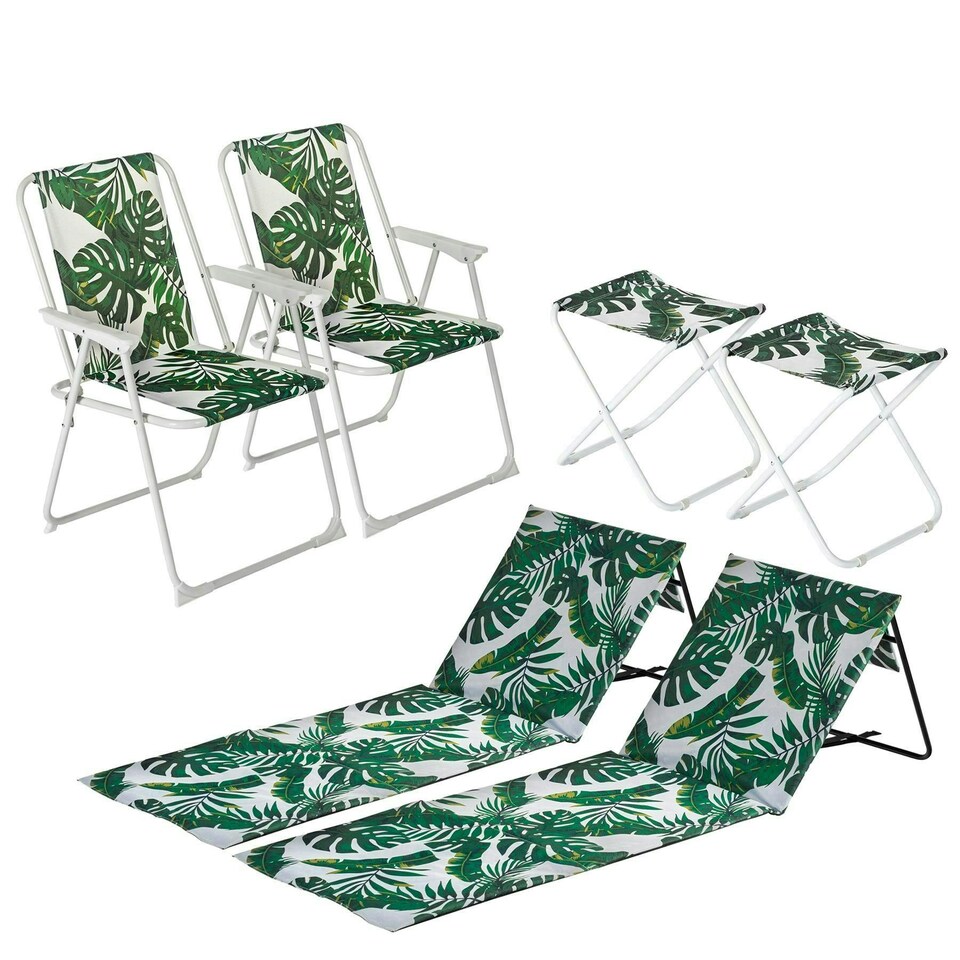 image 1 of Harbour Housewares 6 Piece Folding Beach Furniture Set - Banana Leaf
