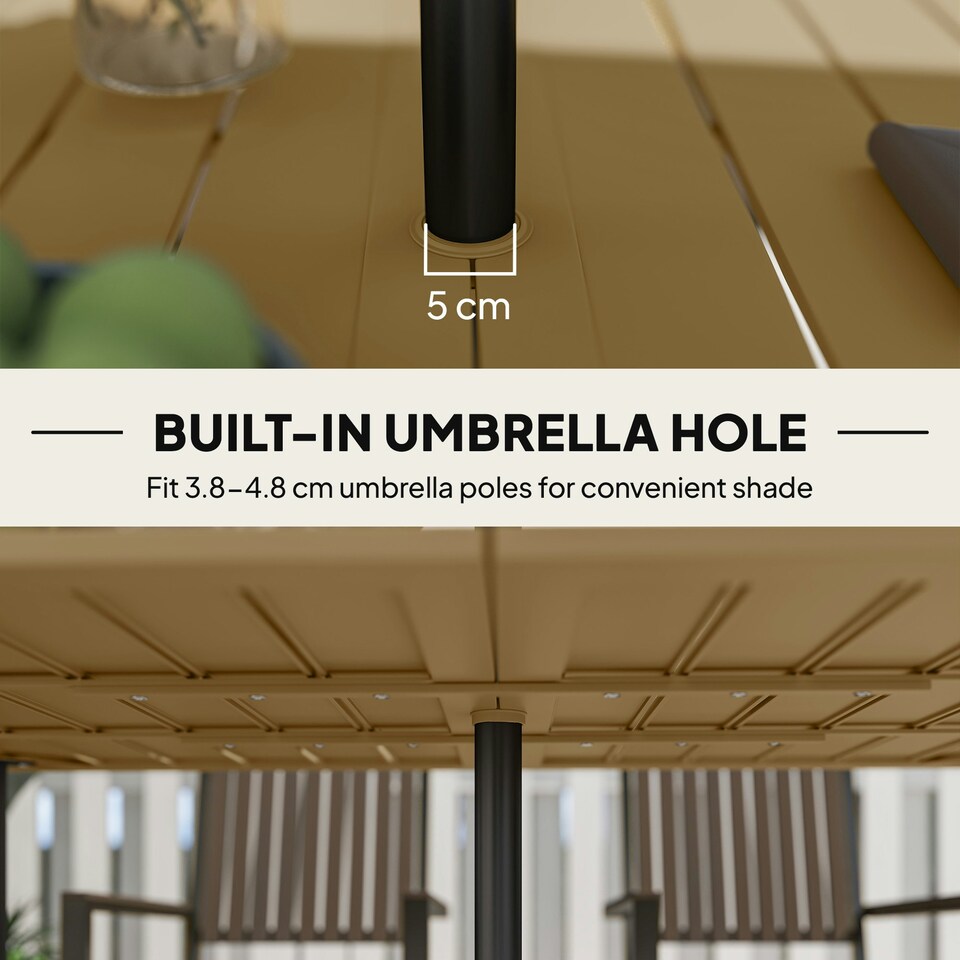 image 1 of Outsunny 150 x 90cm Garden Dining Table with Parasol Hole, Table Only, Brown