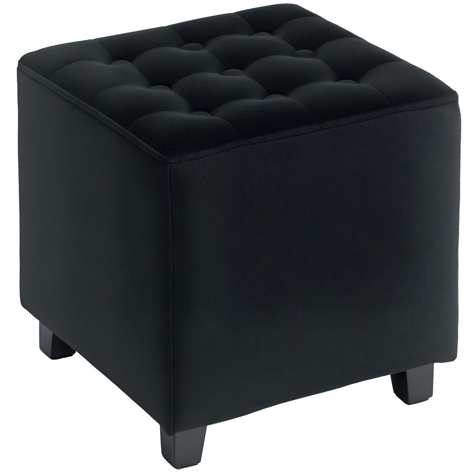 image 1 of HOMCOM Square Footstool Small Ottoman with Wood Legs for Bedroom Grey | Dark Grey