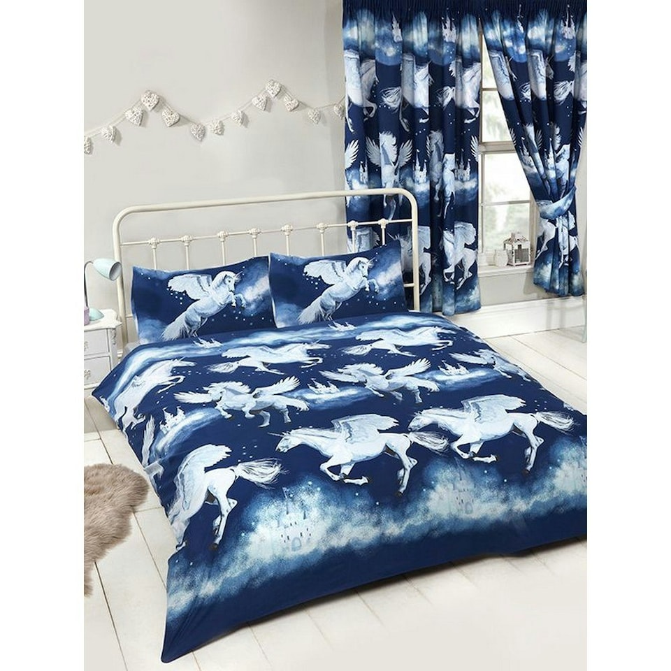 image 1 of Bedding & Beyond Stardust Unicorn Duvet Cover Set - Navy/White - Double Blue | Double