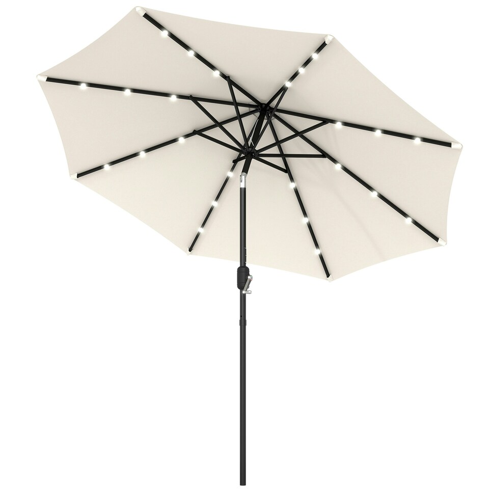 image 1 of Outsunny Garden Parasol Outdoor Tilt Sun Umbrella LED Light Hand Crank Off-white