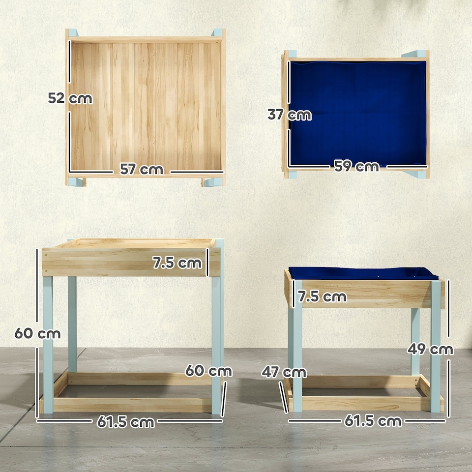 image 1 of AIYAPLAY 2 PCS Wooden Sandpits, Sand and Water Play Tables with Bottom Liner