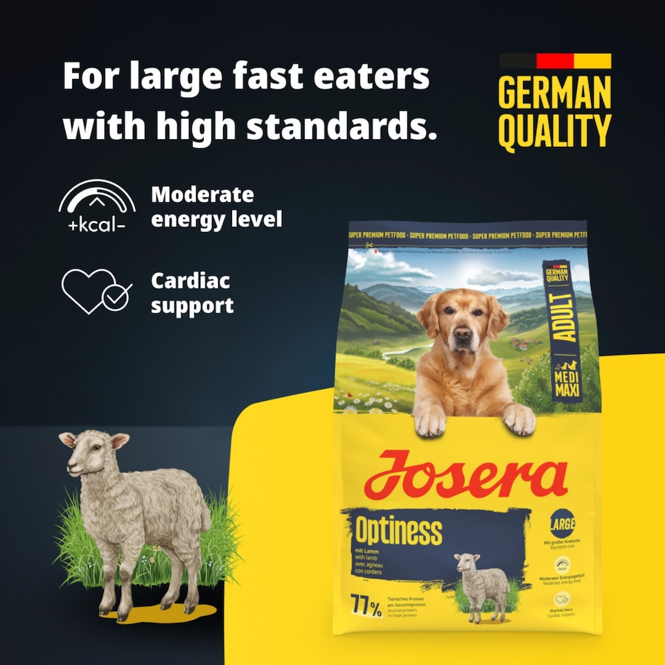 image 1 of Josera Adult Optiness complete dog food | With Chicken & Lamb | Medium & large breeds | Cardiac support | Joint support | Green-Lipped Mussel Meat | 12.5kg
