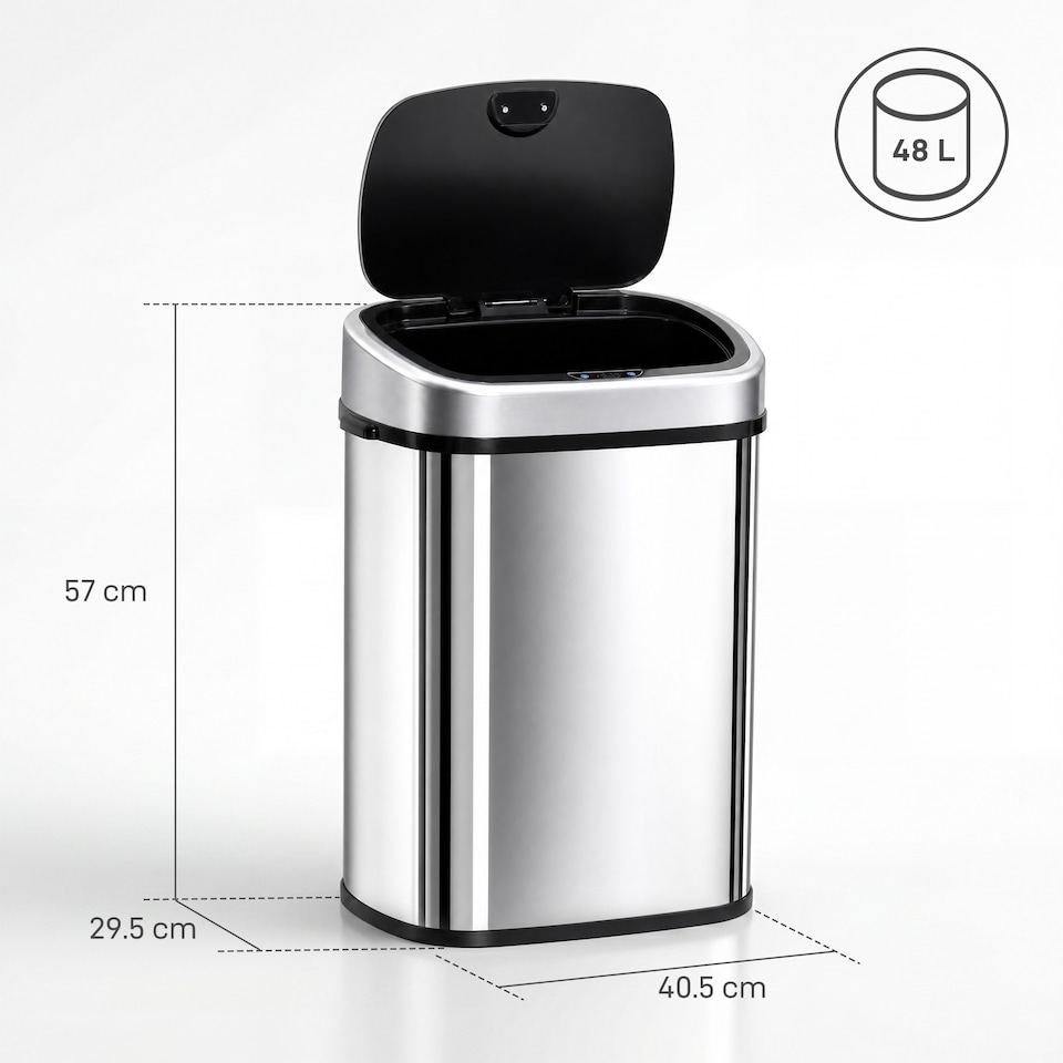 image 1 of HOMCOM Sensor Dustbin Touchless Trash Can Automatic Stainless Steel 48L