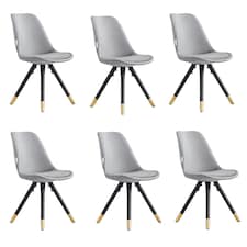 Set of 6 Sofia Ergonomic Modern Dining Chairs Upholstered in Velvet, Metal Legs with Gold End Tips Grey | Light Grey