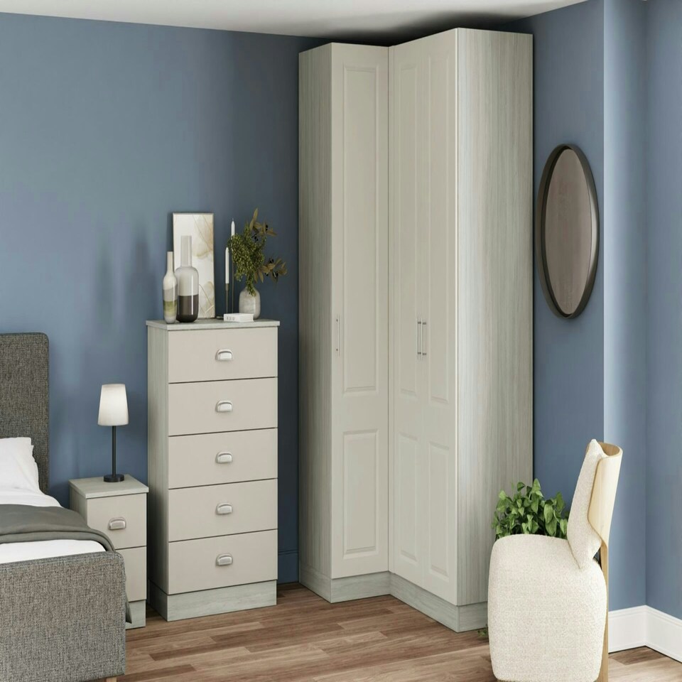 image 1 of Classic Square Panel Taupe Grey Double Wardrobe with Single Rail & Internal Drawers Grey