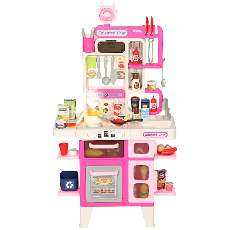 image 1 of AIYAPLAY Kids Play Kitchen Toy Kitchen Pretend Role Play Set 104PCS Accessories Including Realistic Lights & Sounds, Toy Food, Pots, Utensils, for 3-6 Years, Pink