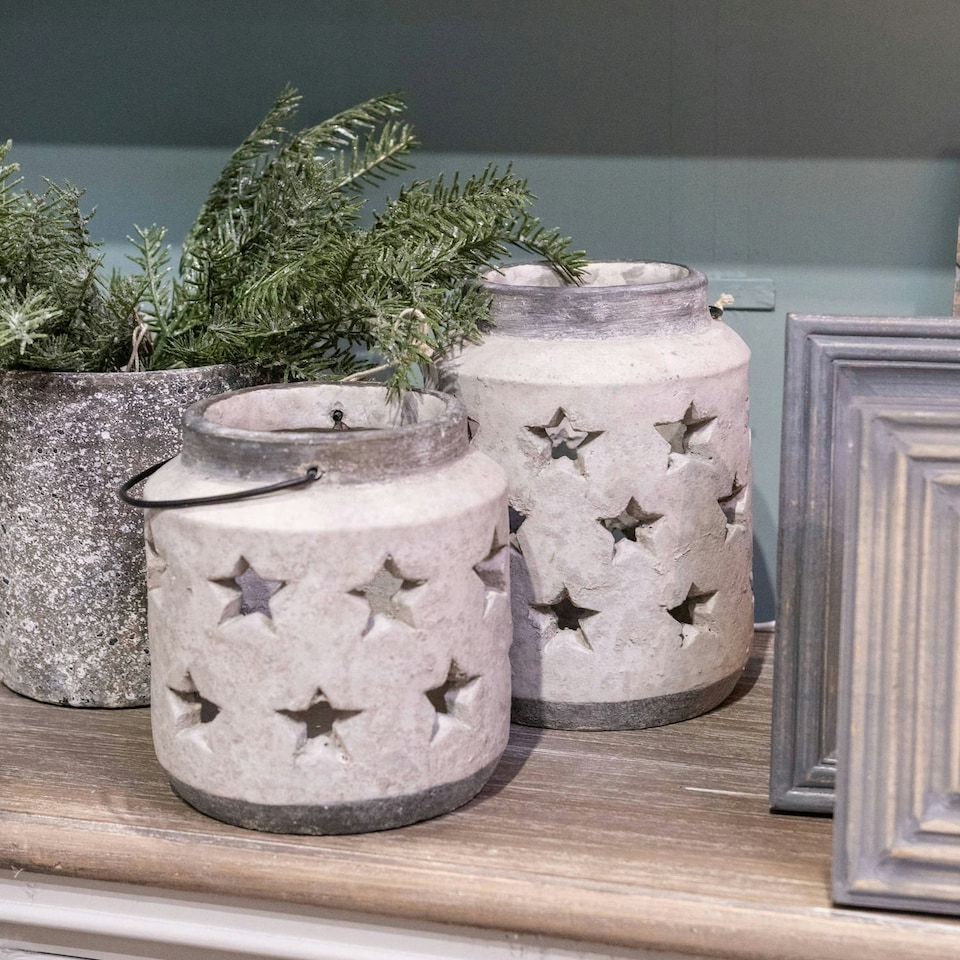 image 1 of Hill Interiors Bloomville Stone Star Candle Lantern - Stone - 19cm x 18cm x 18cm