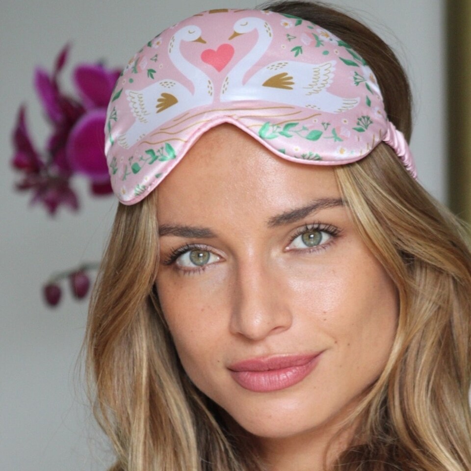 image 1 of SMUG Cloud Padded Satin Sleep Mask - Swans Print