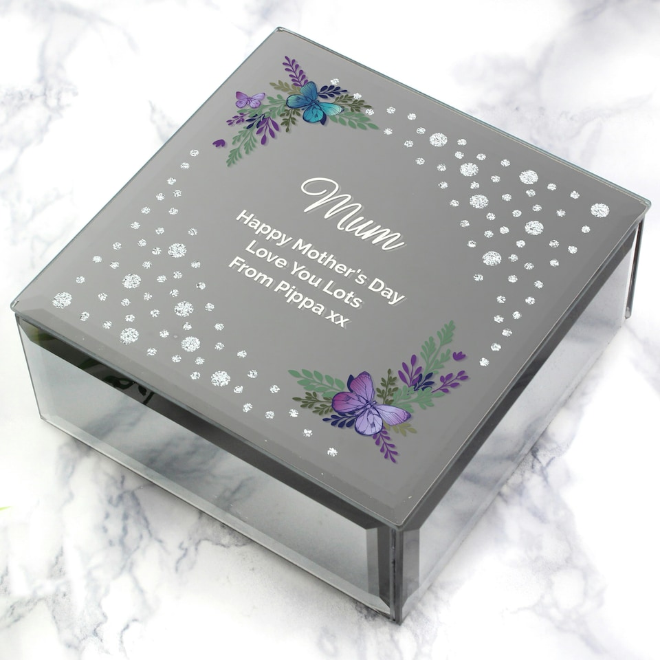 image 1 of Personalised Butterfly Diamante Glass Trinket Box
