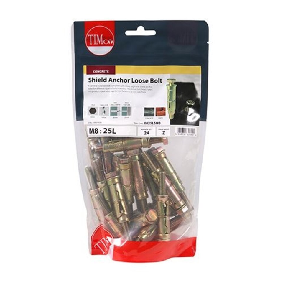 image 1 of Timco - Shield Anchor Loose Bolts - Yellow (Size M8:25L (M8 x 75) - 24 Pieces)