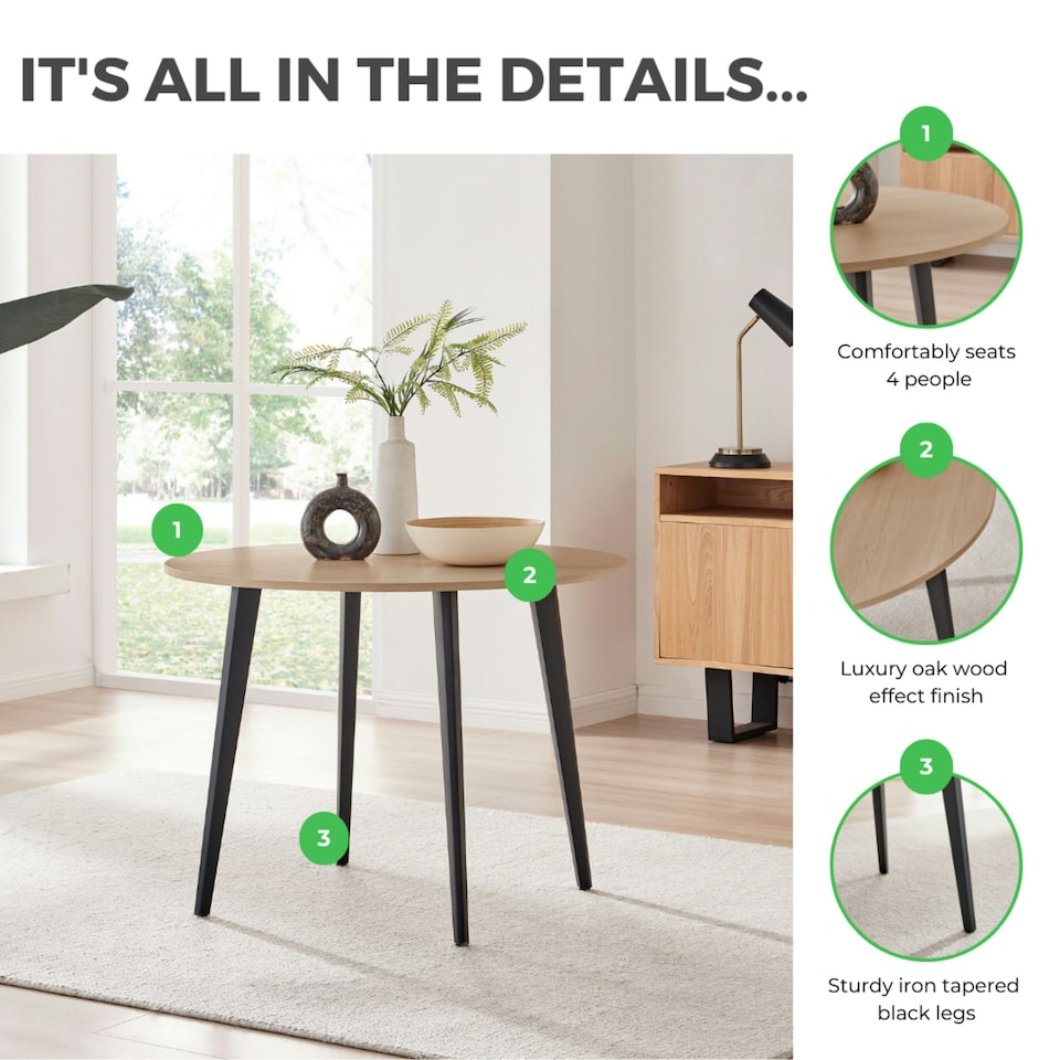 image 1 of Furniturebox Koko Oak Wood Effect Round Dining Table Black Legs 100cm