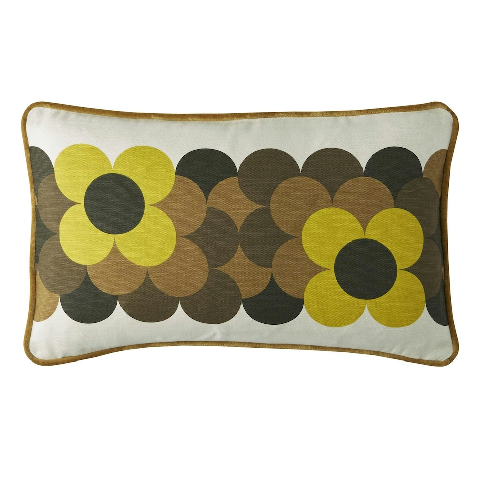 image 1 of Orla Kiely Retro Flower Stripe Dune Filled Cushion 30x50cm Yellow
